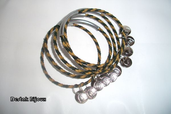 Conjunto pulseiras-couro mescla preto/amarelo-5 unidades