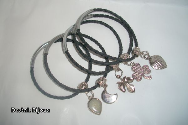 Conjunto Pulseiras de couro trançado Cinza-5 unidades